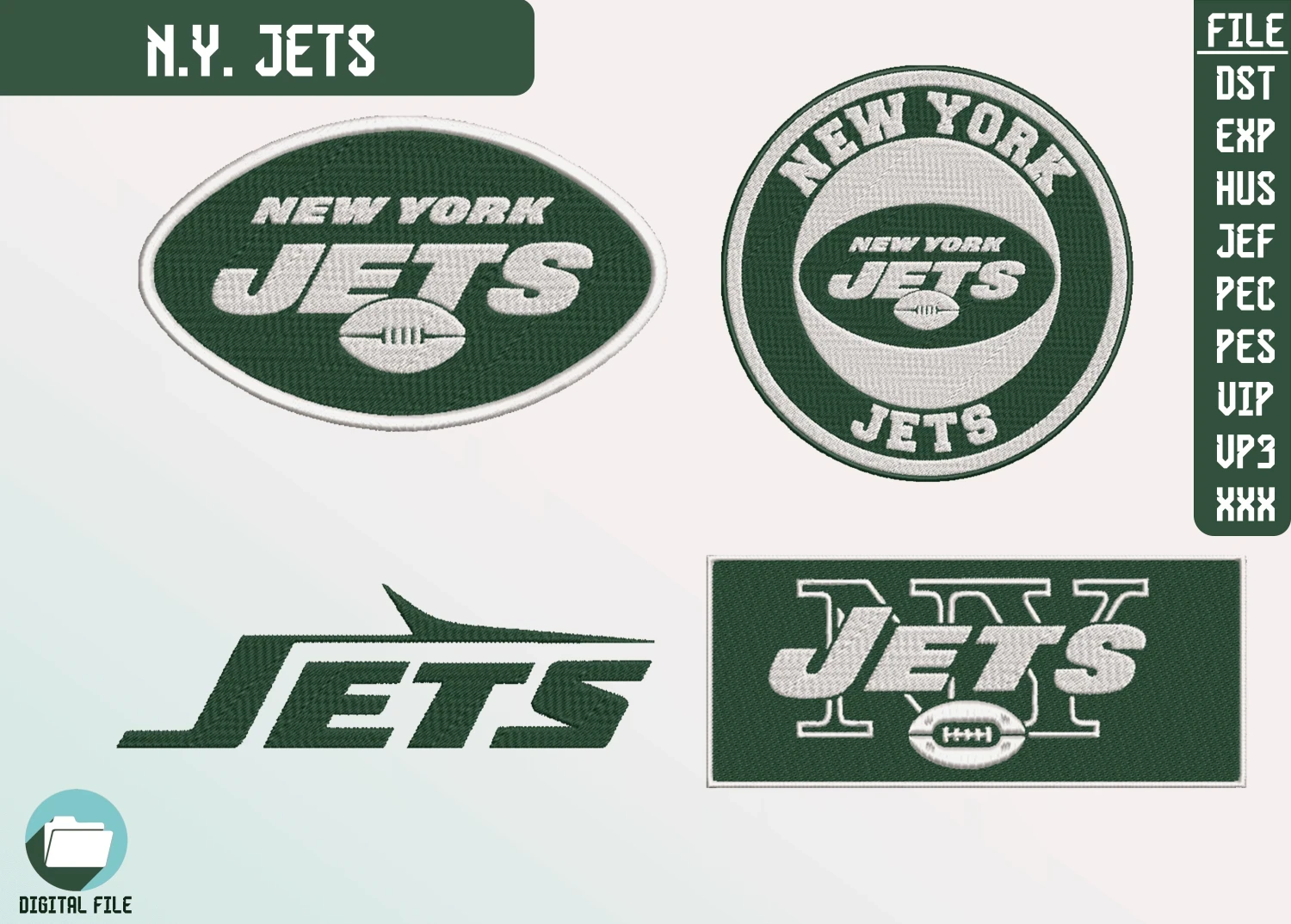 New York Jets, 4 Farklı Nakış Paketi, NFL Nakış, Dijital Dosya görsel 2